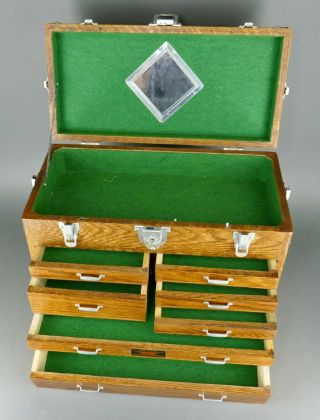 Fine Antique Union Chest Oak Machinist Tool Box Crafting Jewelry 7 Drawer Box 8