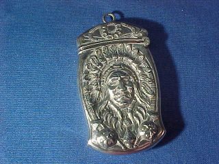 Early 20thc Sterling Silver Match Safe W Indian Chief Design By Gorham