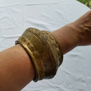 Heavy Vintage West African Brass Tribal Art Bracelet (currency Bangle)