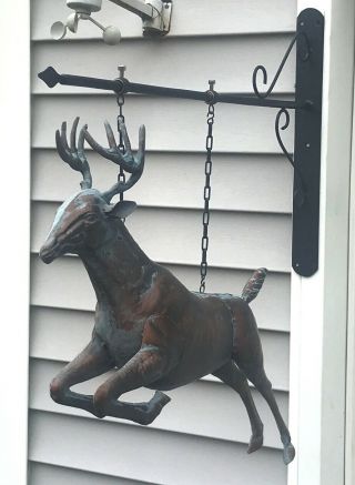 LG JUMPING DEER BUCK on WALL HANGING BRACKET Detailed 3D in AGED COPPER FINISH 2