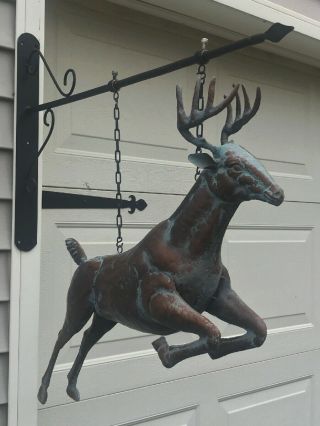 LG JUMPING DEER BUCK on WALL HANGING BRACKET Detailed 3D in AGED COPPER FINISH 6