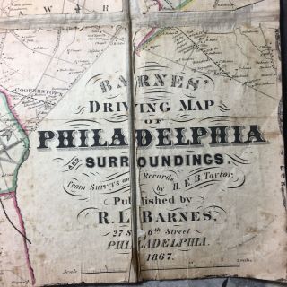 1867 North America,  Barnes Horse & Buggy Driving Map Philadelphia & Surroundings