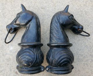 Antique Horse Head Hitching Post Tops - Black With Rings - Bridle Post Top - Vtg