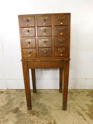 Antique C1929 Oak Dovetailed Library Bureau 12 Drawer File Cabinet W Stand