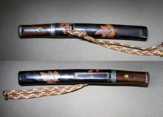 Makie Lacquered TANTO Sword KOSHIRAE w Fuchi/Kashira 19thC Japanese Edo Antique 2