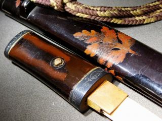 Makie Lacquered TANTO Sword KOSHIRAE w Fuchi/Kashira 19thC Japanese Edo Antique 4