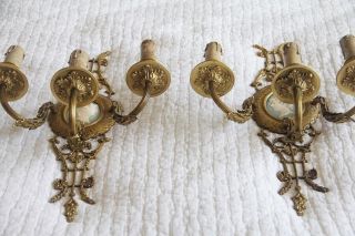 Antique French Empire PAIR Louis Gold Large Cameo Wedgwood Sconces Chandelier 5