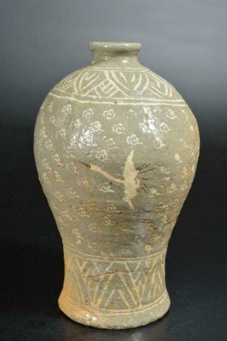 T1781: Xf Korean Goryeo Celadon Bird Cloud Inlay Flower Vase Ikebana