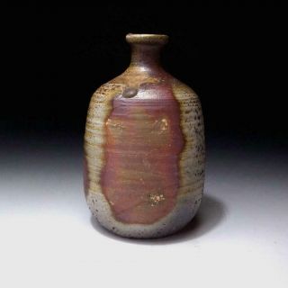 BD8 Japanese Sake bottle,  Bizen Ware by Human Cultural Treasure,  Mitsuru Isezaki 5