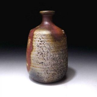 BD8 Japanese Sake bottle,  Bizen Ware by Human Cultural Treasure,  Mitsuru Isezaki 6