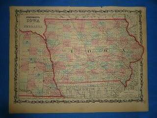 Vintage 1862 Nebraska Territory - Iowa Map Old Antique Johnson 