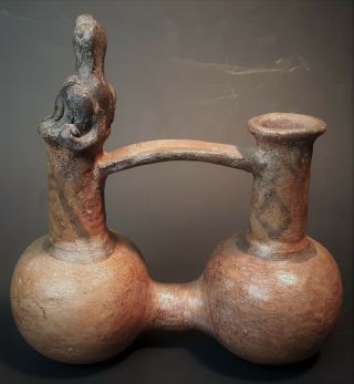 Double Chamber Whistling Bottle Chimu Inca Peru Pottery Precolumbian Artifact