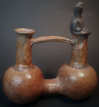 Double Chamber Whistling Bottle Chimu Inca Peru Pottery PreColumbian Artifact 2