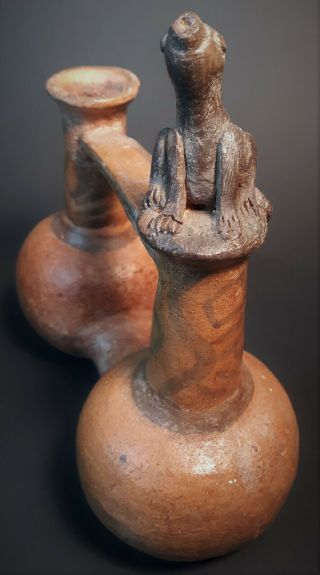 Double Chamber Whistling Bottle Chimu Inca Peru Pottery PreColumbian Artifact 4