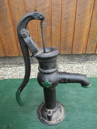 Rare Vintage Cast Iron Hand Water Pump Signed Mcdougall With Maple Leaf On Side
