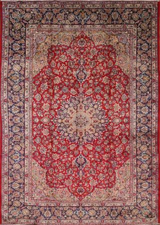 Vintage 9x13 Red Traditional Floral Najafabad Area Rug Oriental Hand - Knotted