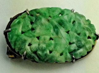 Antique Fine Carved Chinese Floral Jade Pendant/brooch