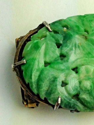 Antique Fine Carved Chinese Floral Jade Pendant/Brooch 2