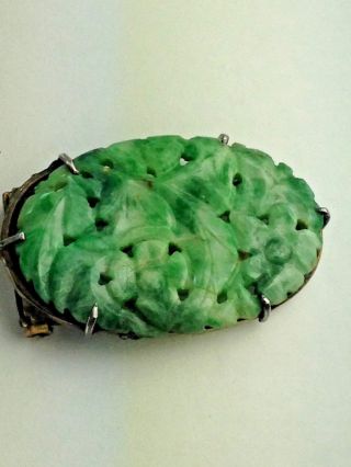 Antique Fine Carved Chinese Floral Jade Pendant/Brooch 4