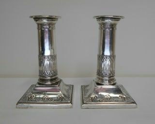 silver art nouveau candlesticks 1903 by Thomas A Scott antique 8x13cm 8