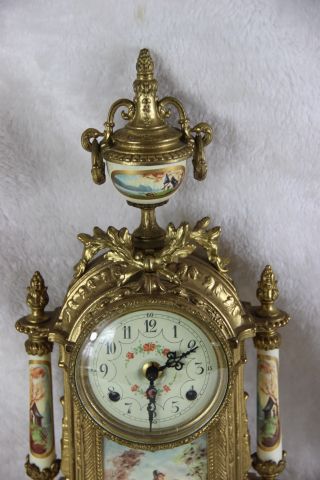 French Porcelain victorian scene Clock set candelabras urns FHS movement 7