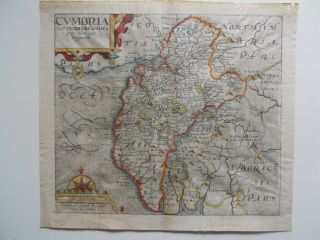 Map,  Ch.  Saxton & Will.  Kip,  Cumbria Cumberlandia,  Antique,  1610 - 1637 2