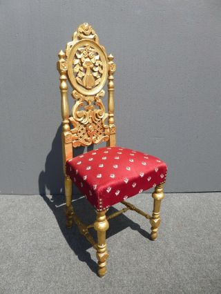 Unique Vintage Rococo French Provincial Ornate Gold & Red Petite Accent Chair