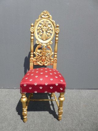 Unique Vintage Rococo French Provincial Ornate Gold & Red Petite Accent Chair 2