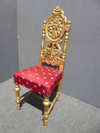 Unique Vintage Rococo French Provincial Ornate Gold & Red Petite Accent Chair 3