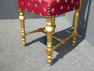 Unique Vintage Rococo French Provincial Ornate Gold & Red Petite Accent Chair 6