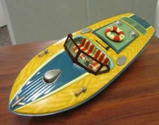 Vintage Msk Made In Japan Tin Litho Seamaid Inboard Motor Boat