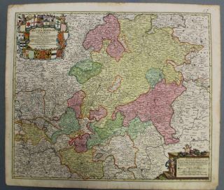 Upper Rhineland Germany 1724 Homann Scarce Antique Copper Engraved Map