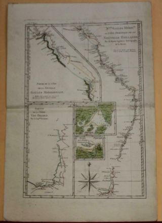 South Wales Tasmania Australia 1787 Bonne Unusual Antique Engraved Map