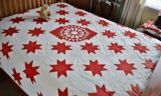 Spectacular Antique Star And Compass Quilt