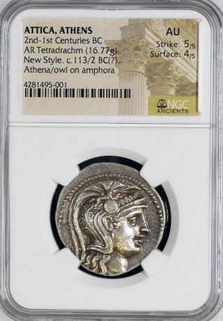 Ancient Coin,  C.  113/12 Bc,  Attica,  Athens,  Ar Tetradrachm,  Au Ngc,  Greek 5/5 4/5
