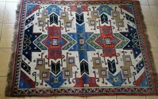 Afghan Handmade Kazak Rug With Caucasian Design Mid 20th Century