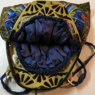 Antique Vintage Chinese Silk Embroidery Rank Badge Purse Celluloid Frame Pouch 8