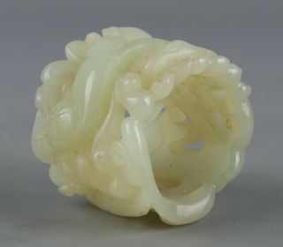 Chinese Exquisite Hand - Carved Deer Carving Hetian Jade Hollow Thumb Ring