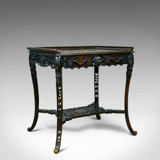 Antique Chinese Export Side Table,  Carved,  Oriental,  Victorian,  Circa 1900