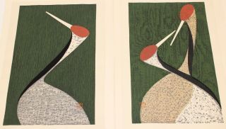 Pr.  Kaoru Kawano Crane/bird Japanese Woodblock Prints