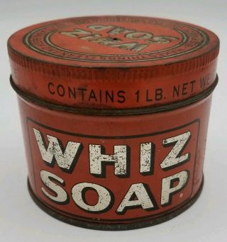 Antique Advertising Antique Store Display Whiz Soap Orange Tin - 3 Oz
