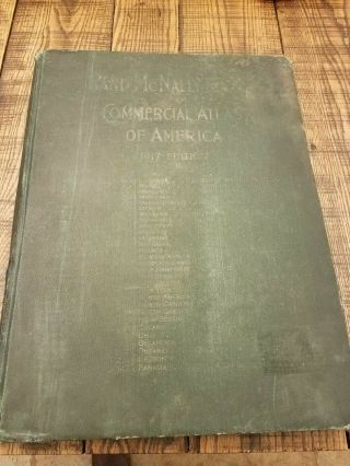 Antique 1917 Large Rand Mcnally Commercial Atlas Of America