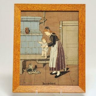 German Stumpwork Illustration Embroidery,  Mother,  Baby,  Kittens,  1800 
