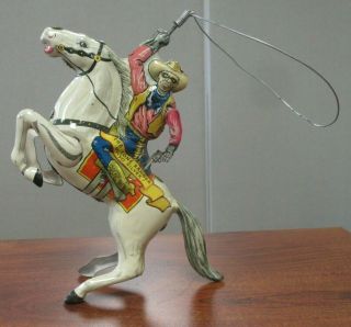 Vintage 1938 Marx Lone Ranger On Silver Tin Litho Wind - Up Lasso Toy