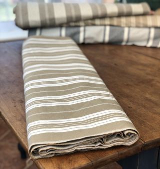 Vintage French Ticking Fabric 4.  3m X 2.  0m Linen Oatmeal & White Stripe 1930 