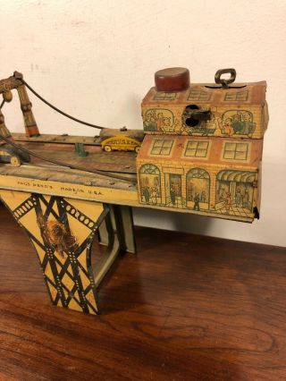 Vintage Marx Busy Bridge Tin Wind Up Toy W Vehicles 12