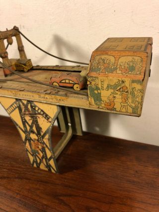 Vintage Marx Busy Bridge Tin Wind Up Toy W Vehicles 3