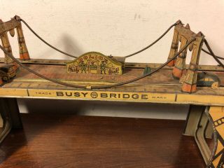 Vintage Marx Busy Bridge Tin Wind Up Toy W Vehicles 4