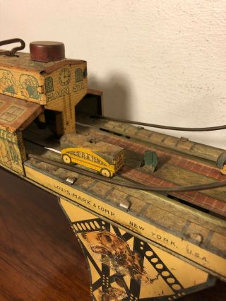 Vintage Marx Busy Bridge Tin Wind Up Toy W Vehicles 9