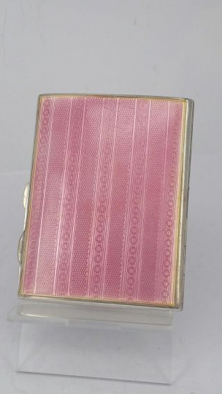 1929 Art Deco Pink Guilloche Enamel Silver Cigarette Case Or Use As A Card Case